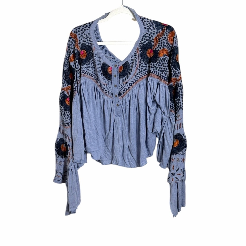Free People Delhi Moon Embroidered Periwinkle Blue Size M/L